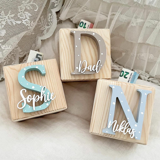 Spardose Würfel Buchstaben Punkte