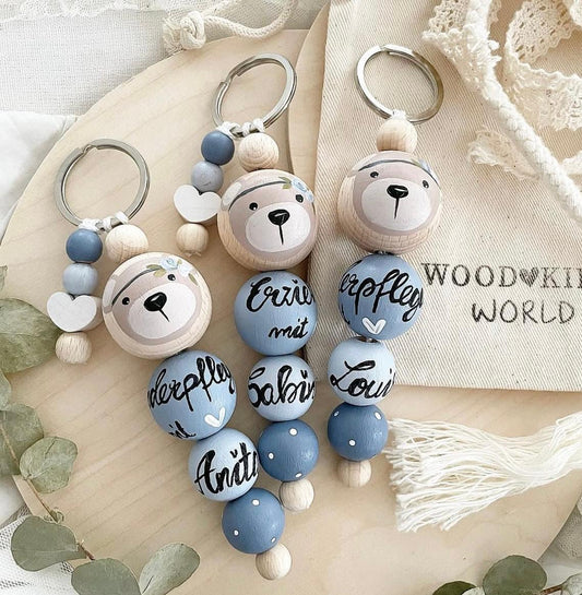 Schlüsselanhänger Boho Bär blau