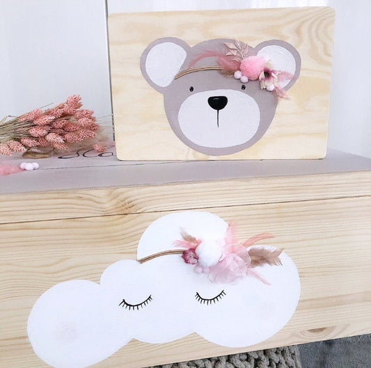 Kiste 3D Wolke mit Blumen - Wood Kids World