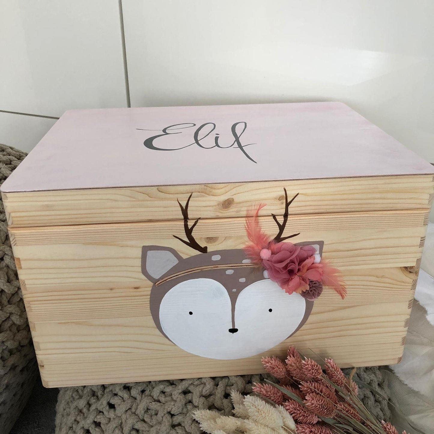 Kiste 3D Reh mit Blumen - Wood Kids World