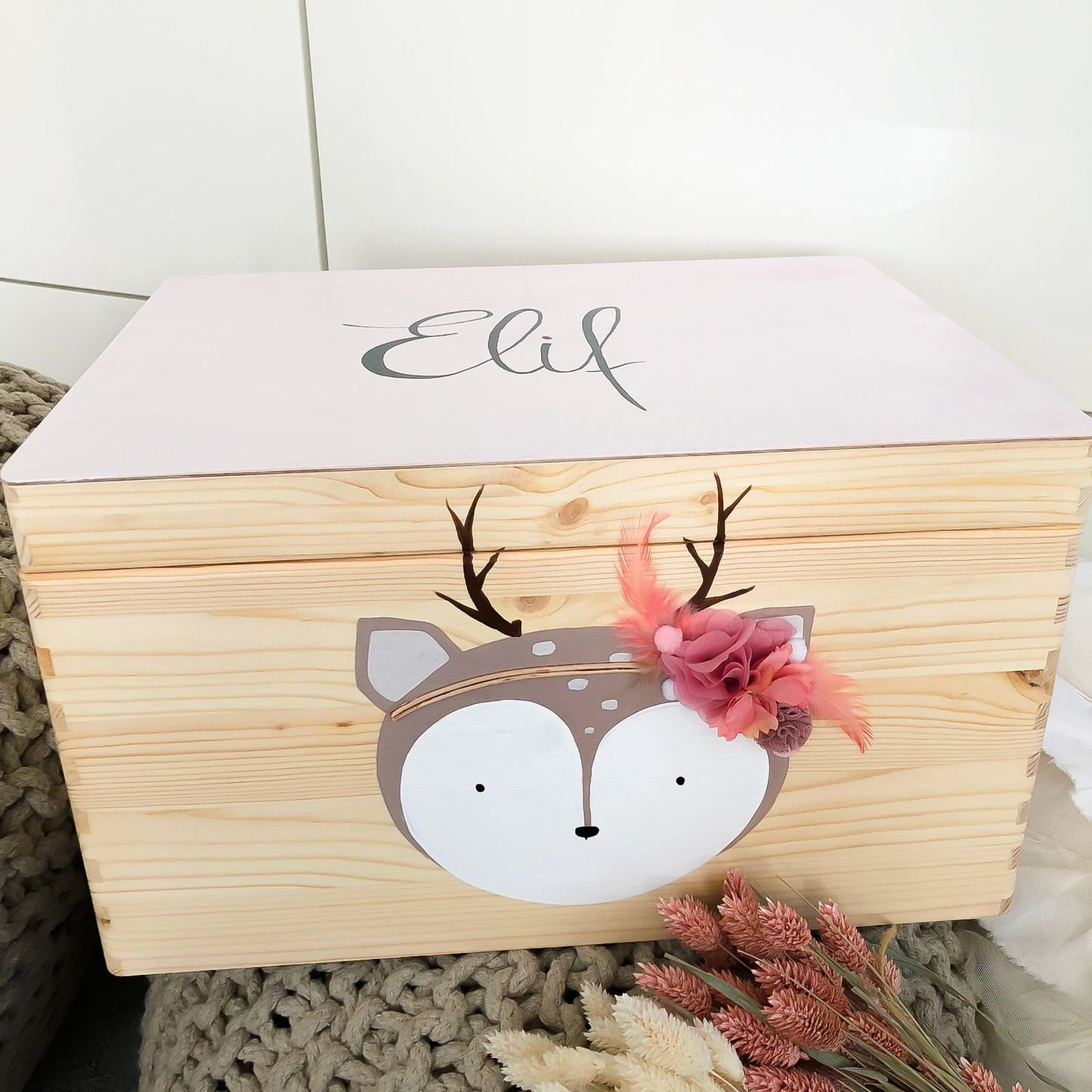 Kiste 3D Reh mit Blumen - Wood Kids World