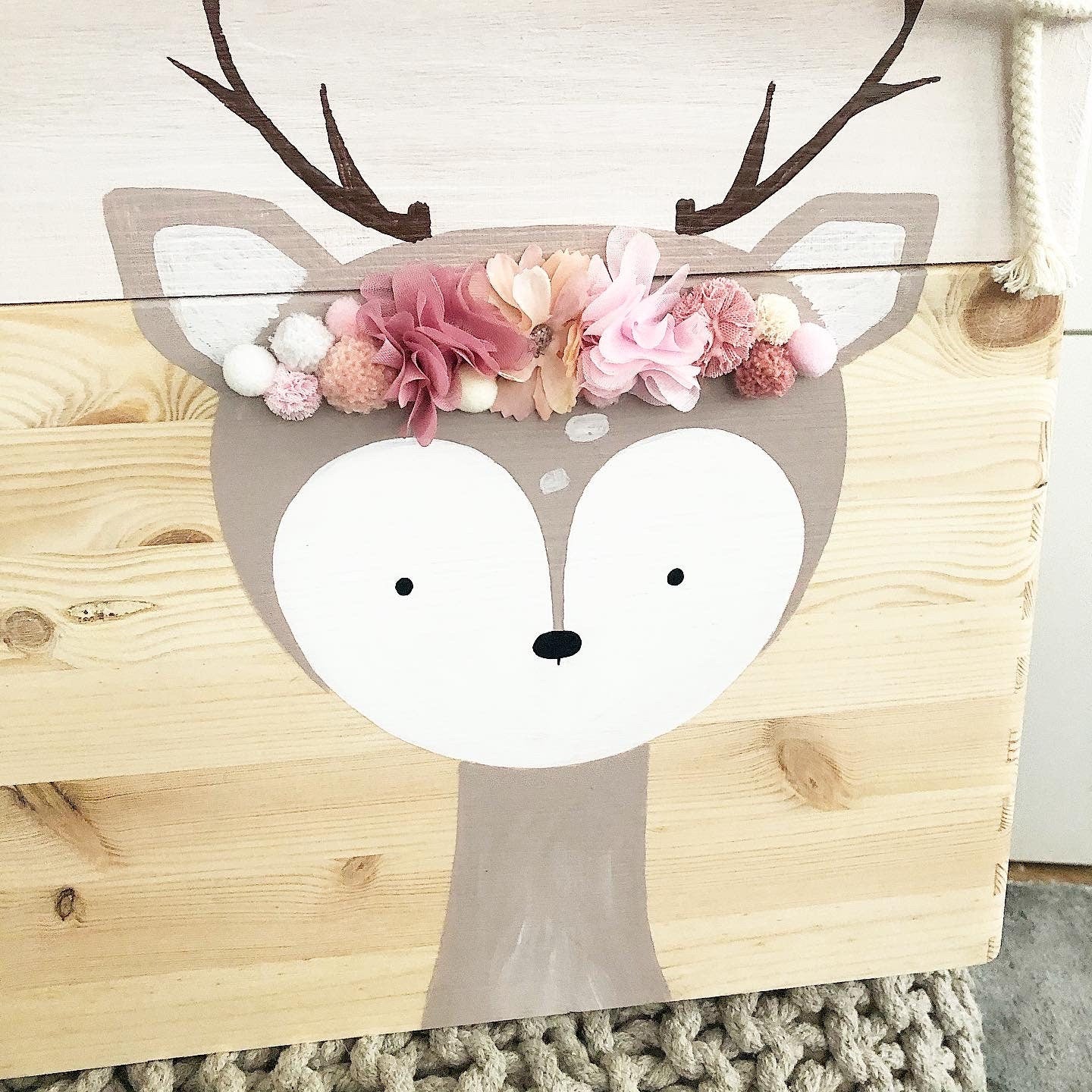 Stapelkiste Groß 3er Set 3D Reh mit Blumen - Wood Kids World