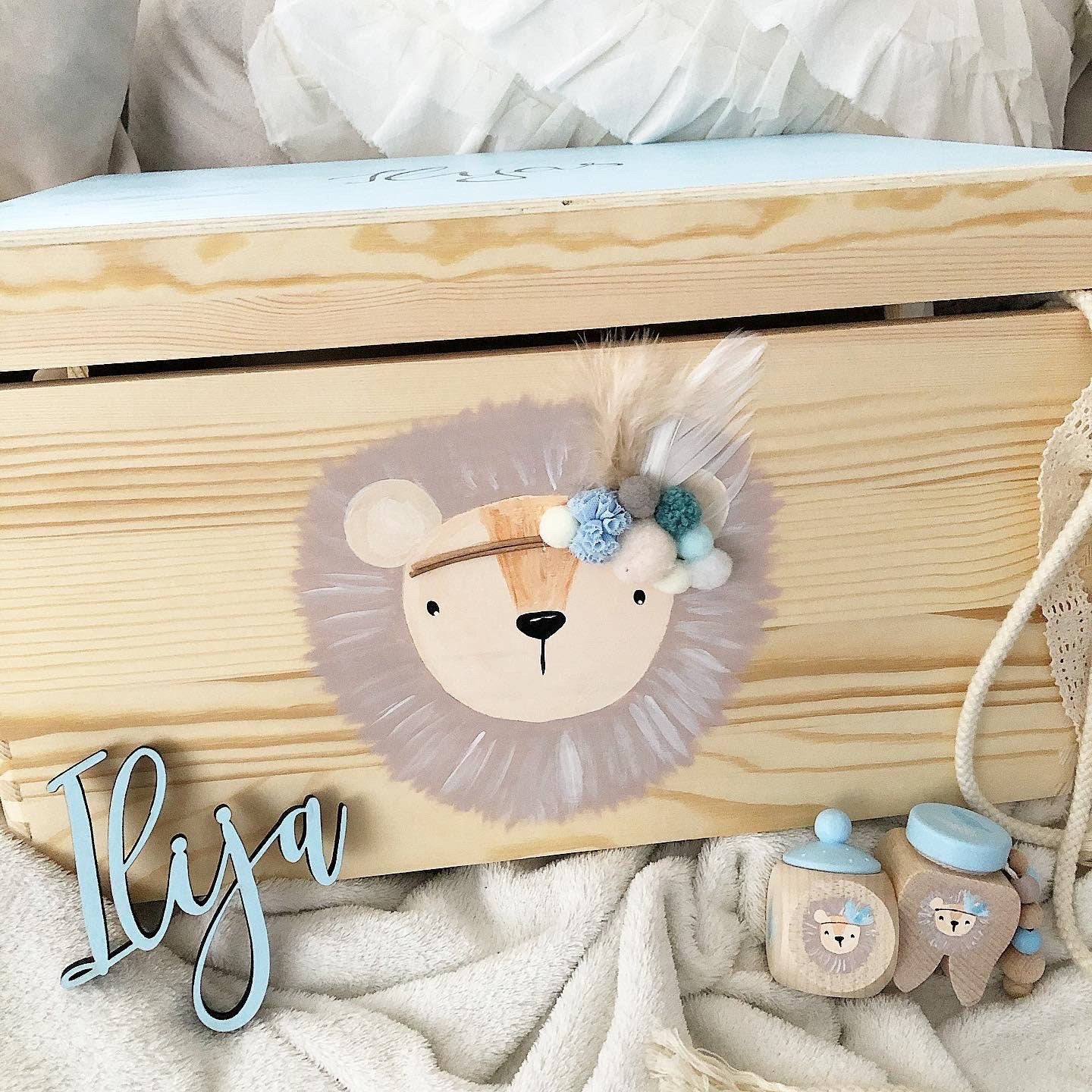 Kiste 3D Boho Löwe Pompoms - Wood Kids World