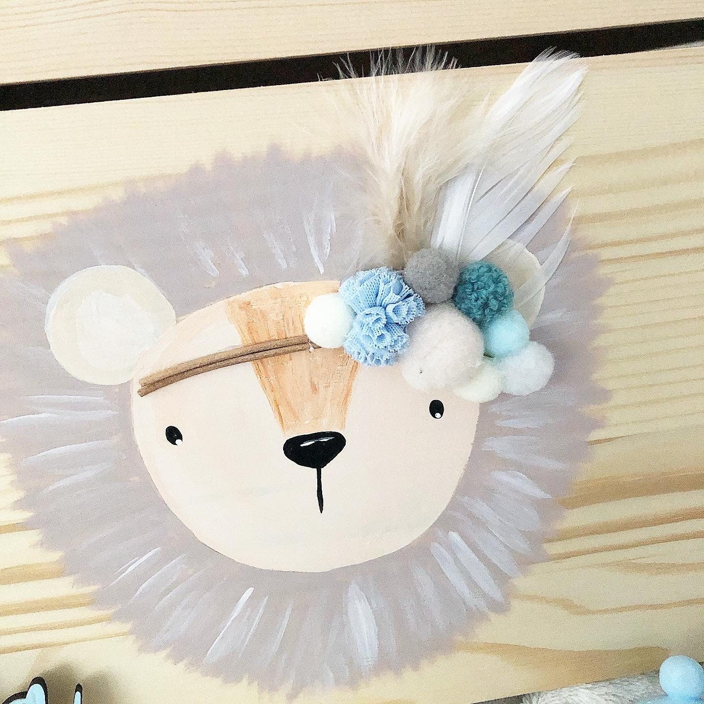 Kiste 3D Boho Löwe Pompoms - Wood Kids World