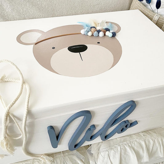 Kiste Boho Bär Pompoms - Wood Kids World
