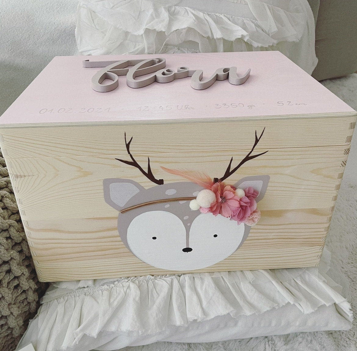 Kiste 3D Reh mit Blumen - Wood Kids World