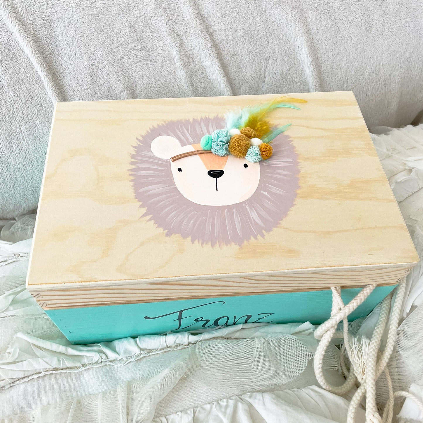 Kiste 3D Boho Löwe Pompoms - Wood Kids World