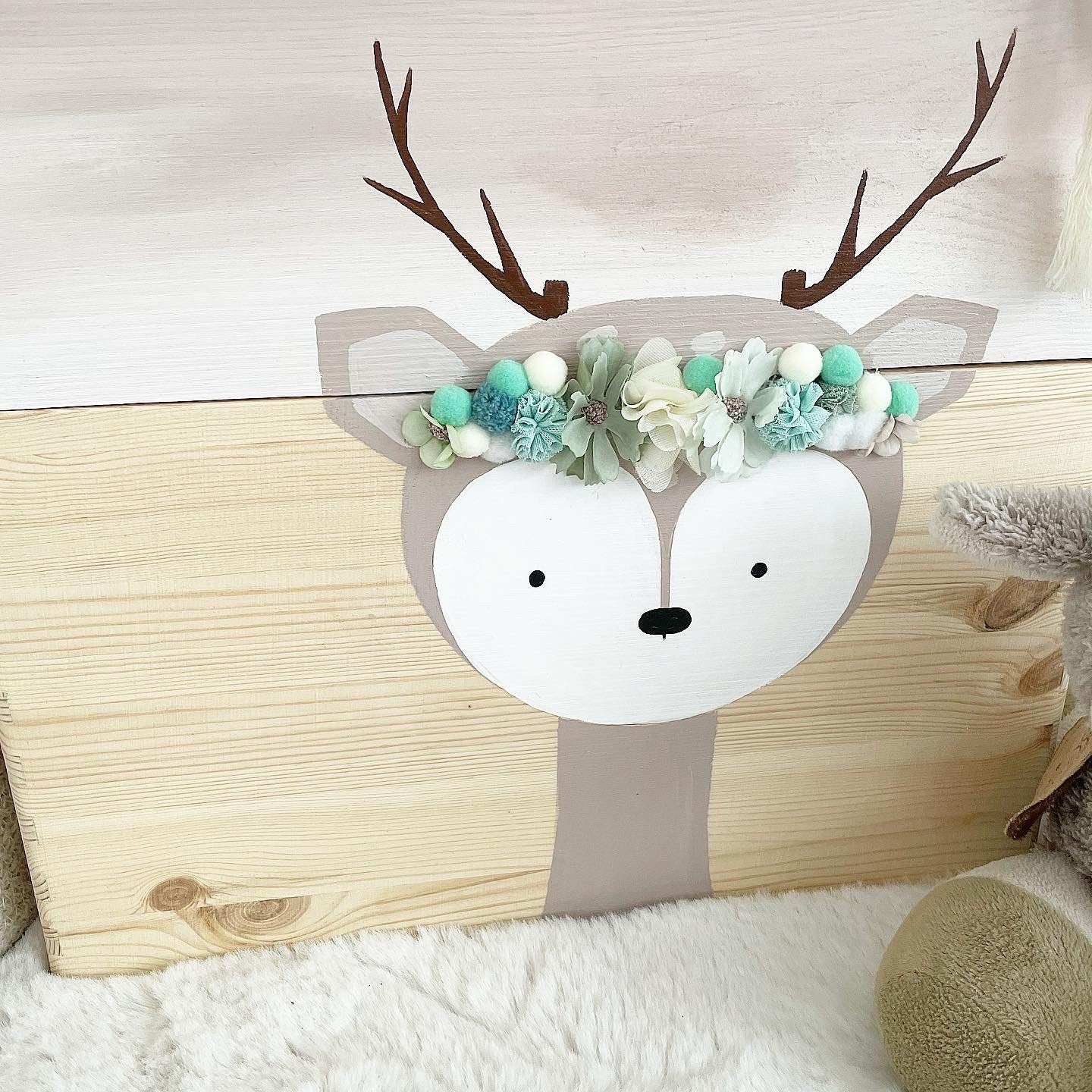Stapelkiste Groß 3er Set 3D Reh mit Blumen - Wood Kids World