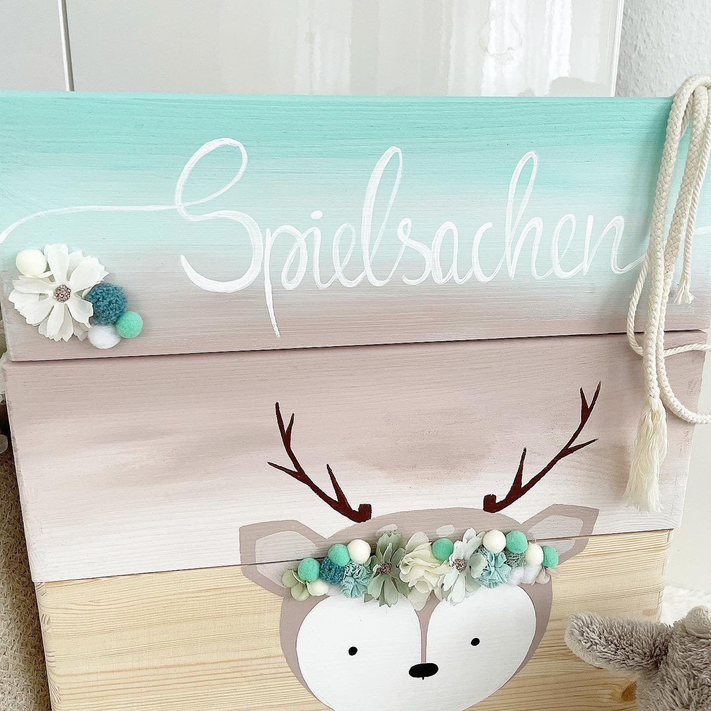 Stapelkiste Groß 3er Set 3D Reh mit Blumen - Wood Kids World