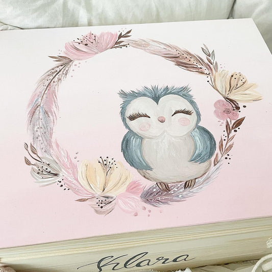 Kiste Boho Eule - Wood Kids World