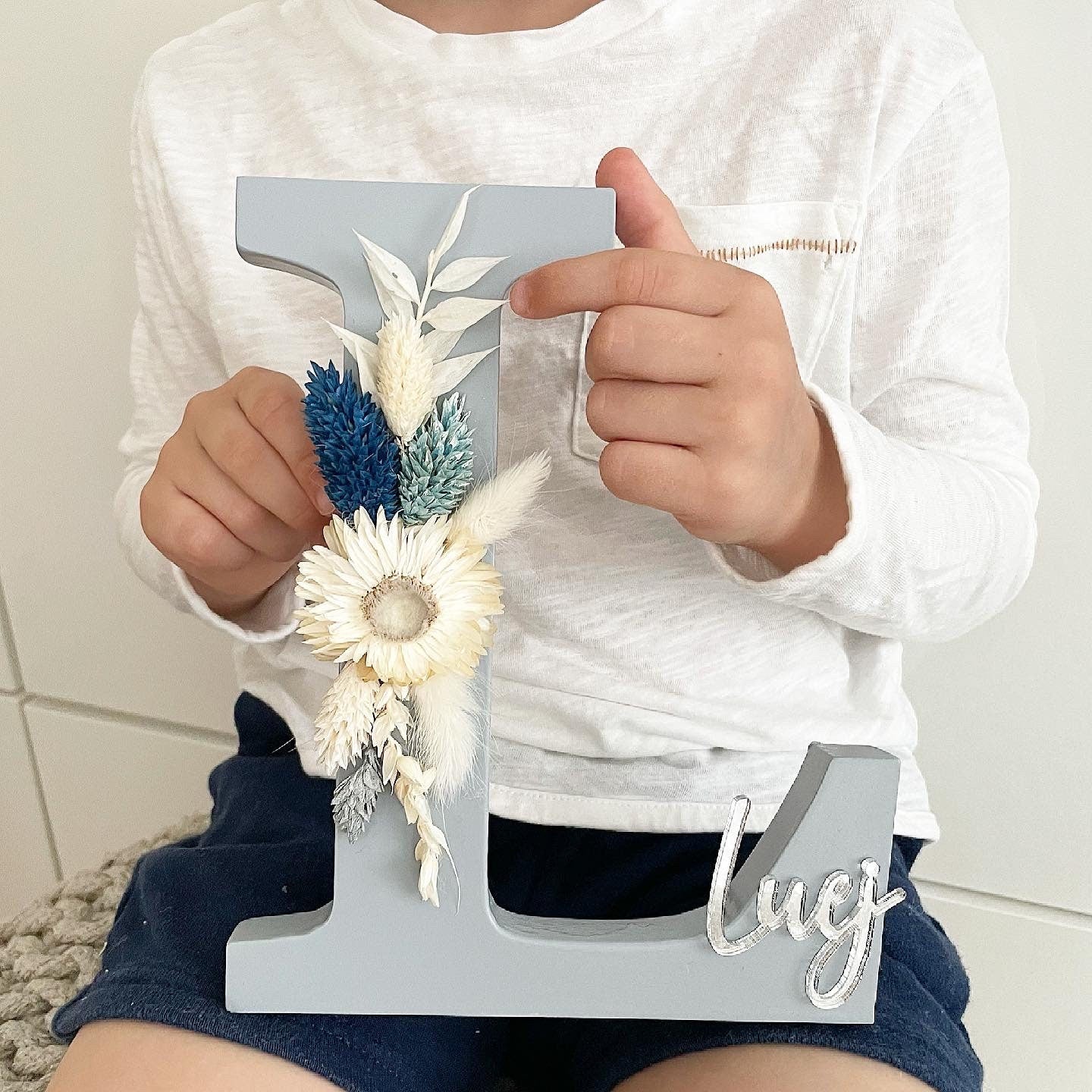 Flowerletters Grey-Blue - Wood Kids World