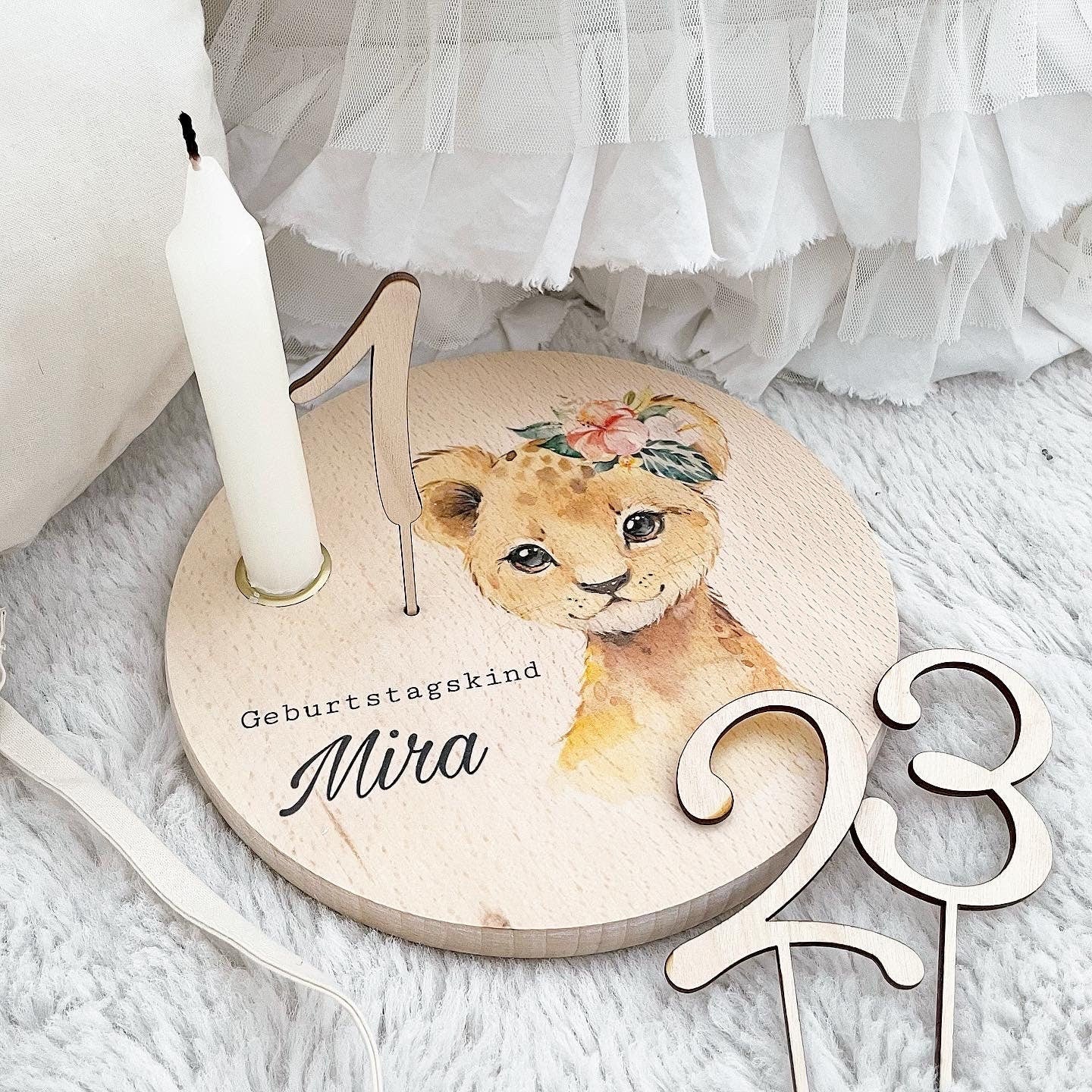 Geburtstagstablett - Baby Löwe Profil - Wood Kids World