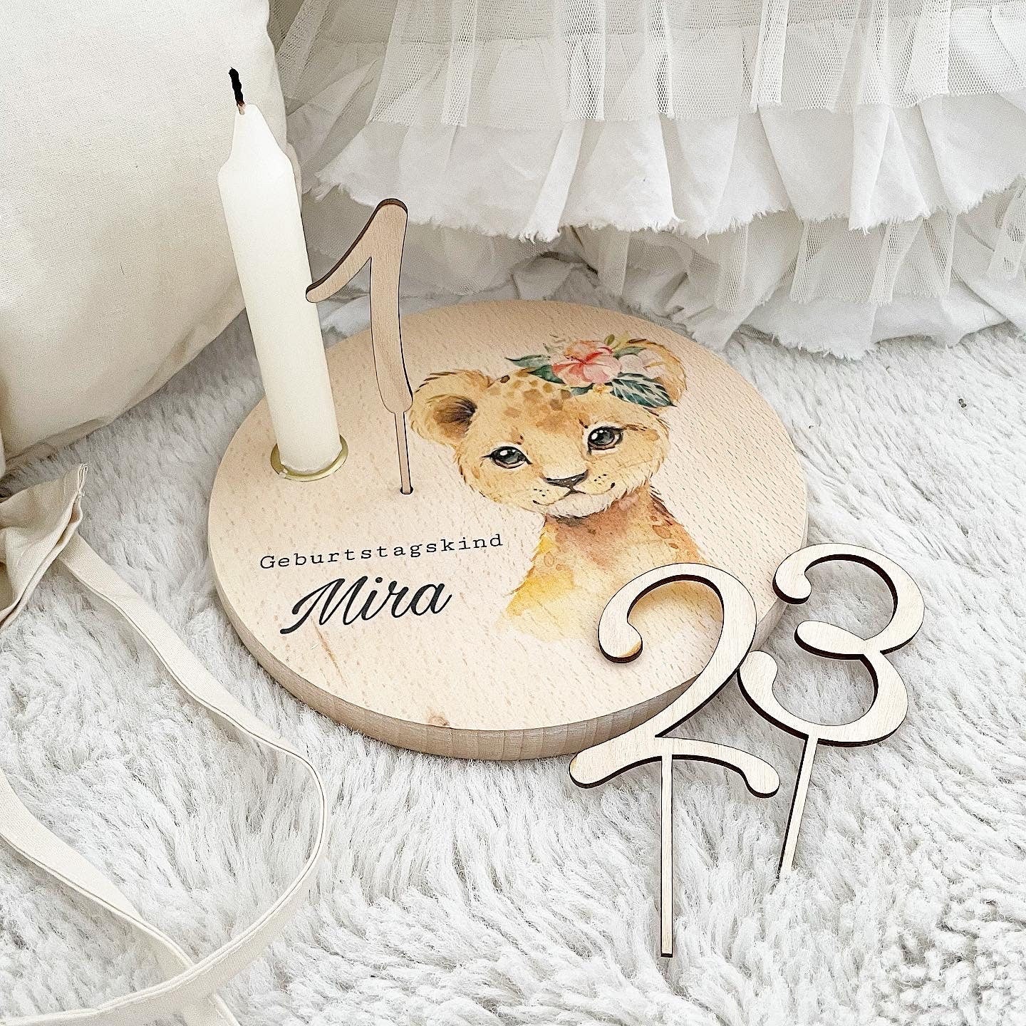 Geburtstagstablett - Baby Löwe Profil - Wood Kids World