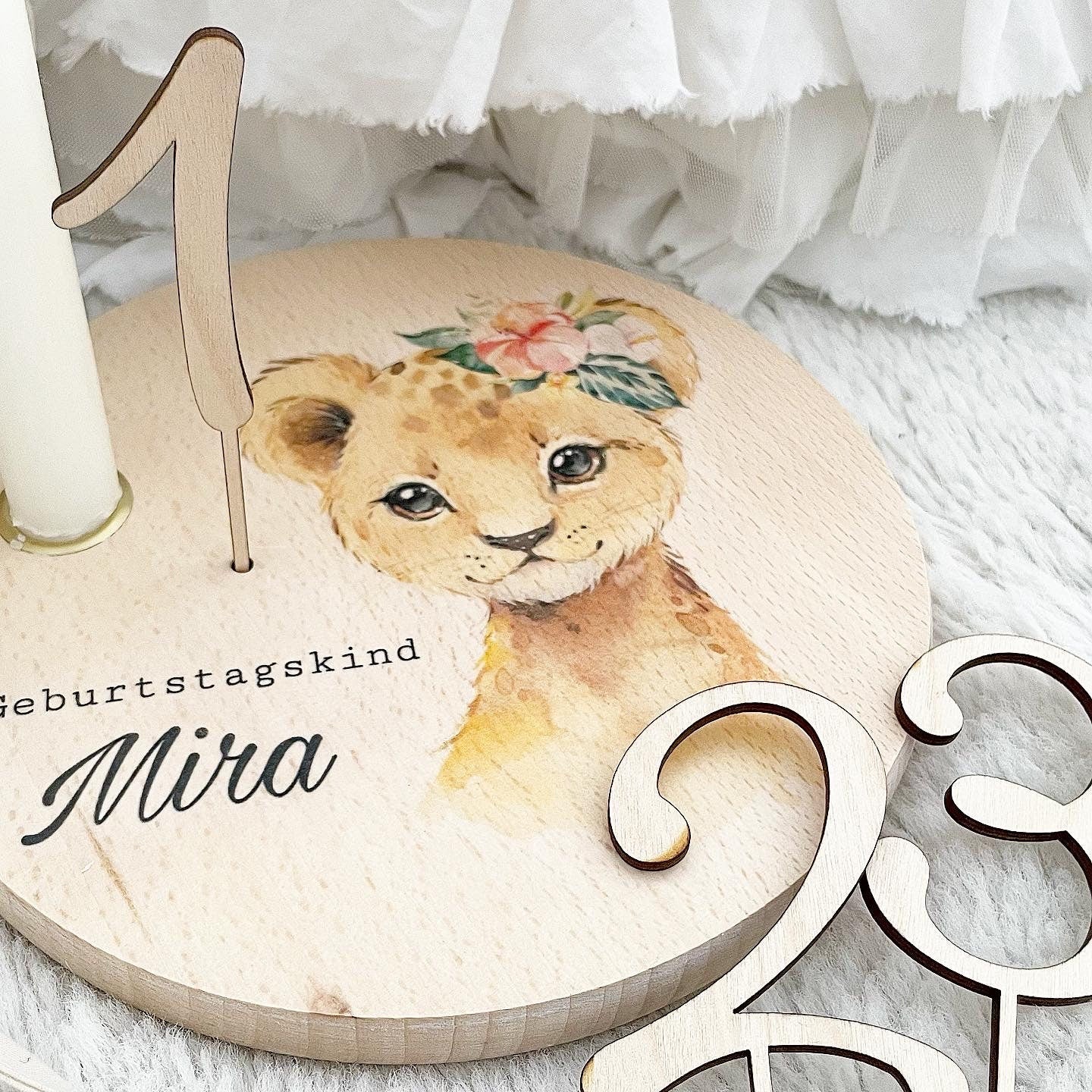 Geburtstagstablett - Baby Löwe Profil - Wood Kids World