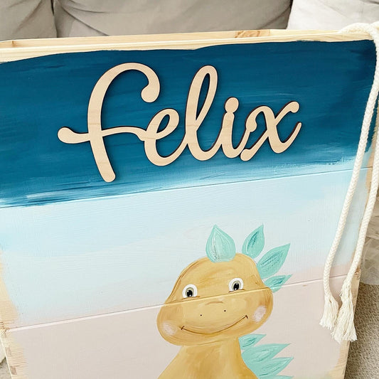 Stapelkiste Groß 3er Dino 3D Name - Wood Kids World