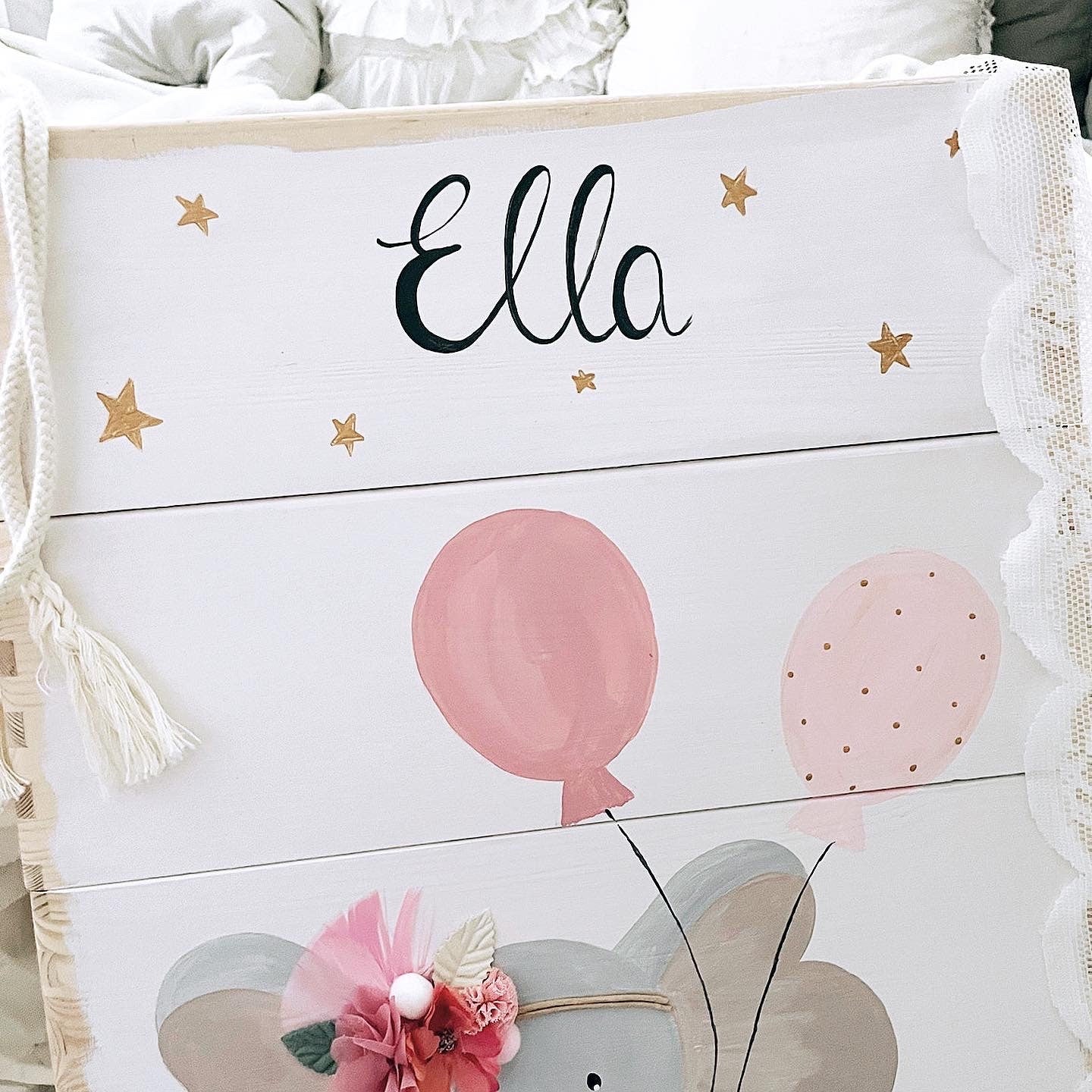 Stapelkiste Groß 3er Boho Elefant rosa - Wood Kids World