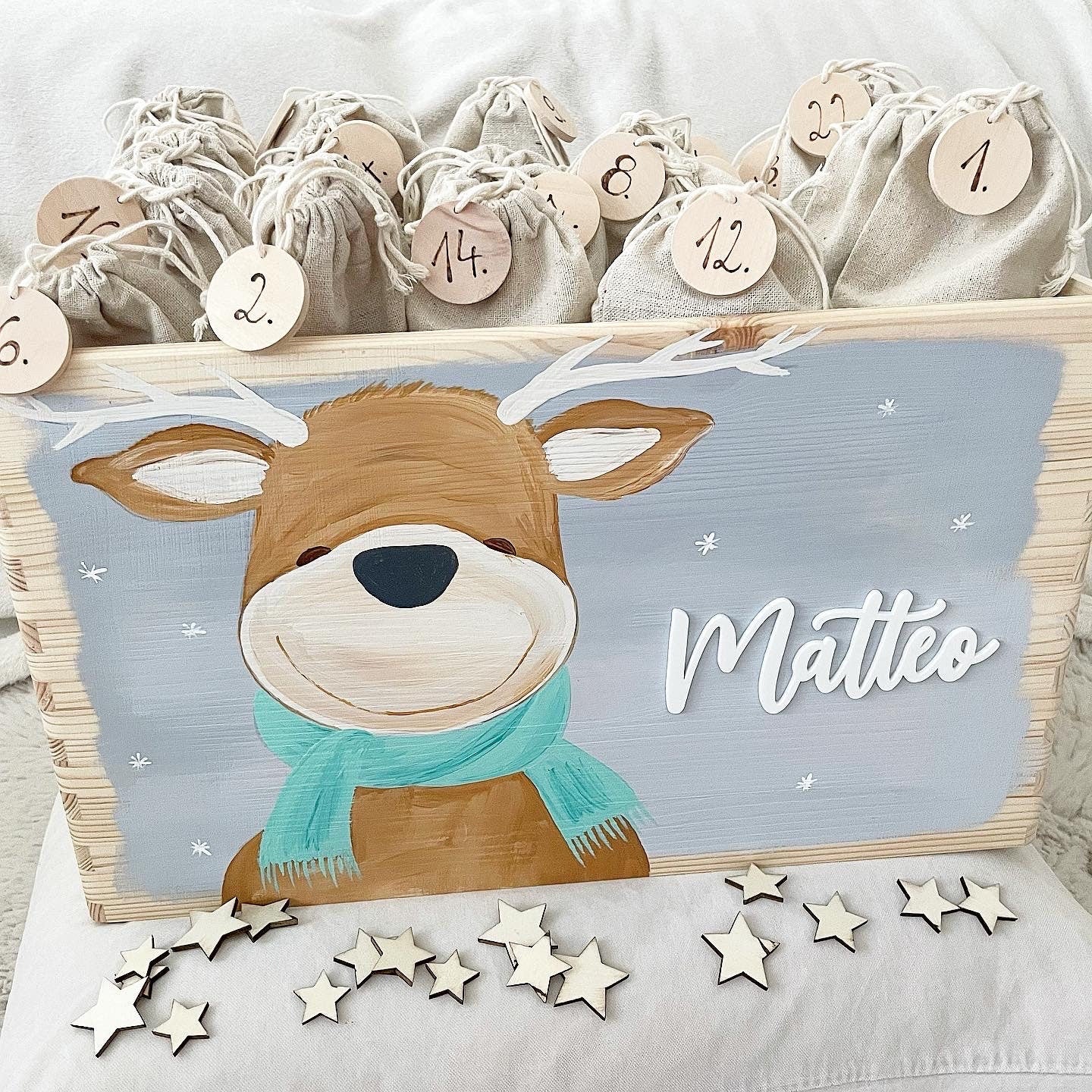 Elch Adventskiste türkiser Schal - Wood Kids World