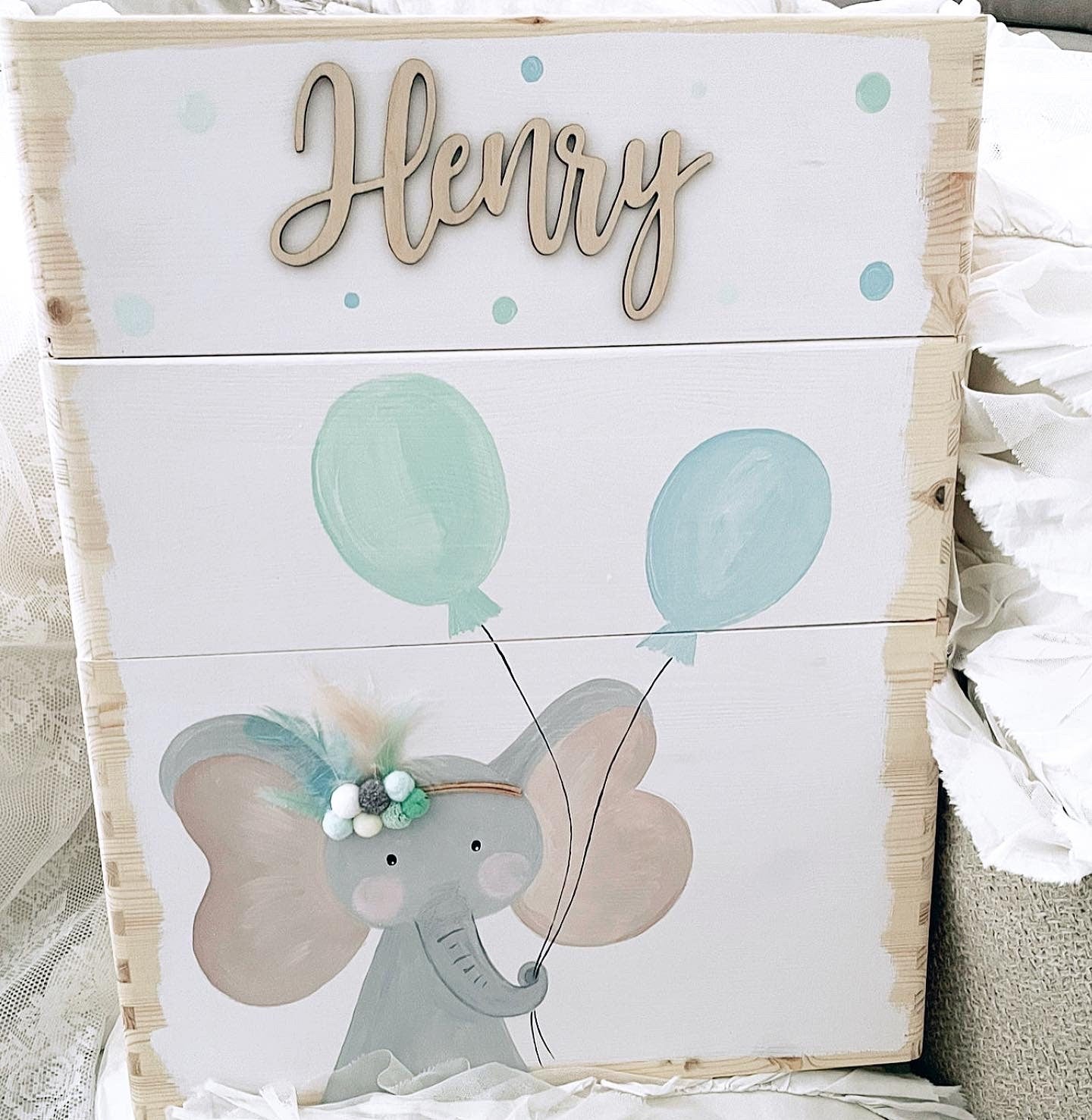 Stapelkiste Groß 3er Boho Elefant mint - Wood Kids World
