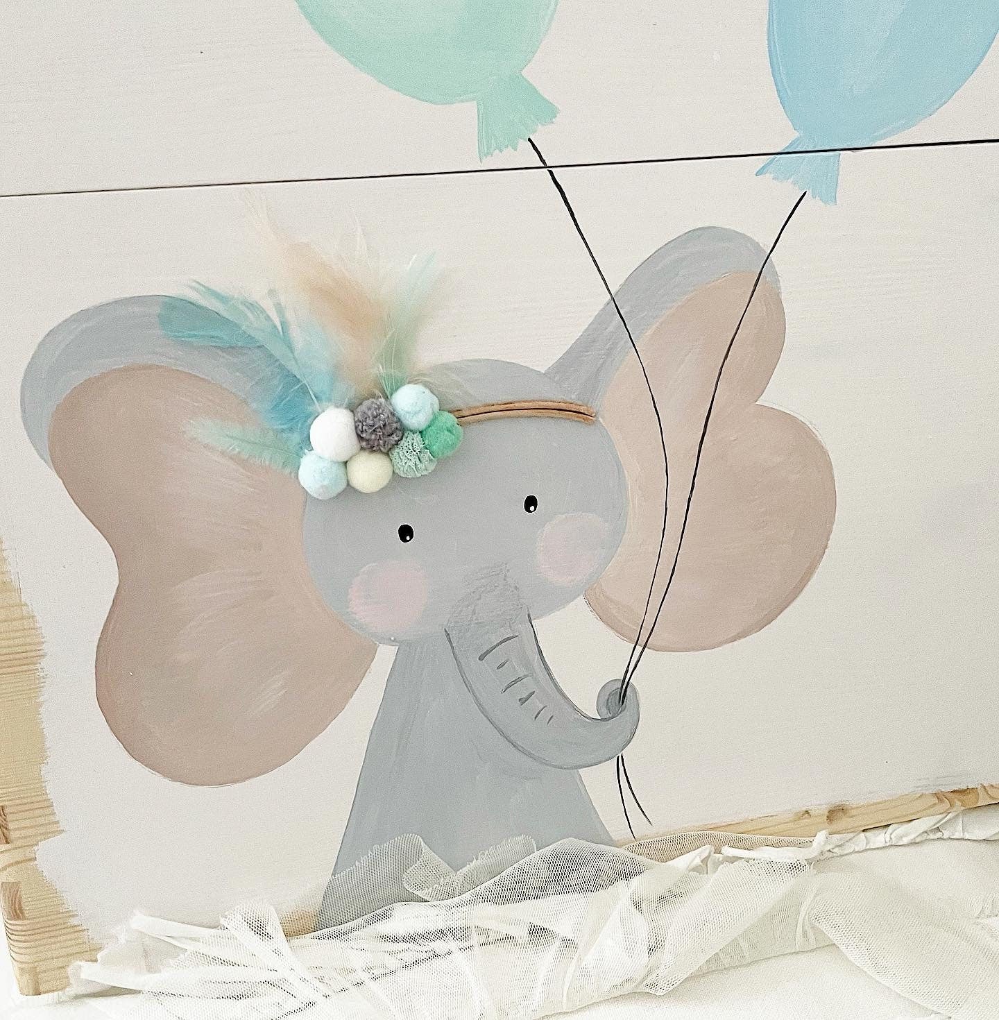 Stapelkiste Groß 3er Boho Elefant mint - Wood Kids World