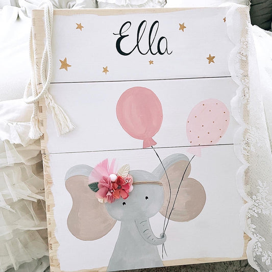 Stapelkiste Groß 3er Boho Elefant rosa - Wood Kids World