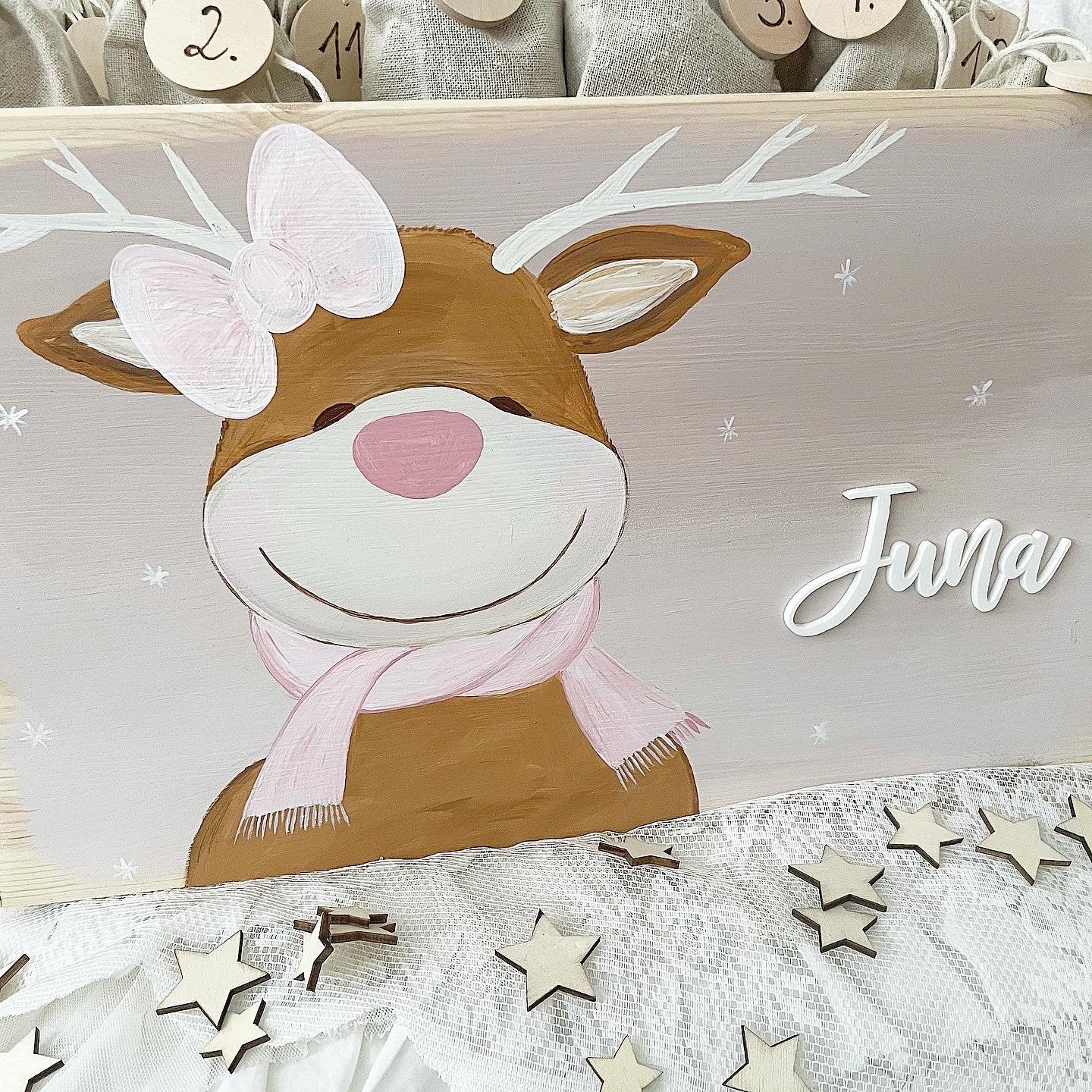 Elch Adventskiste mit rosa Schleife - Wood Kids World