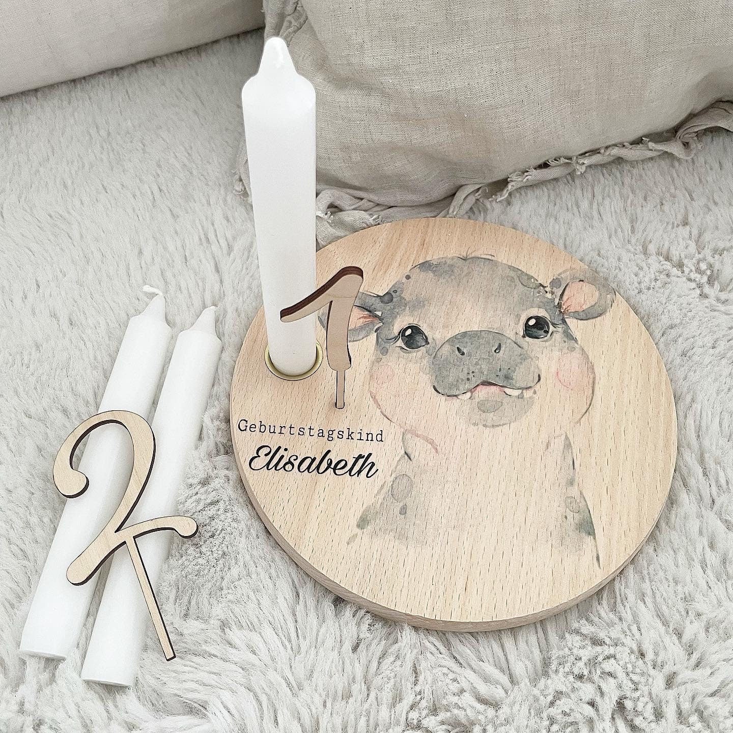 Geburtstagstablett - Nilpferd - Wood Kids World