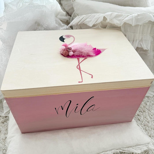 Kiste 3D Flamingo mit Blumen - Wood Kids World