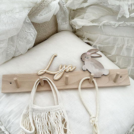 Garderobe 3D Doppelschrift Hase - Wood Kids World