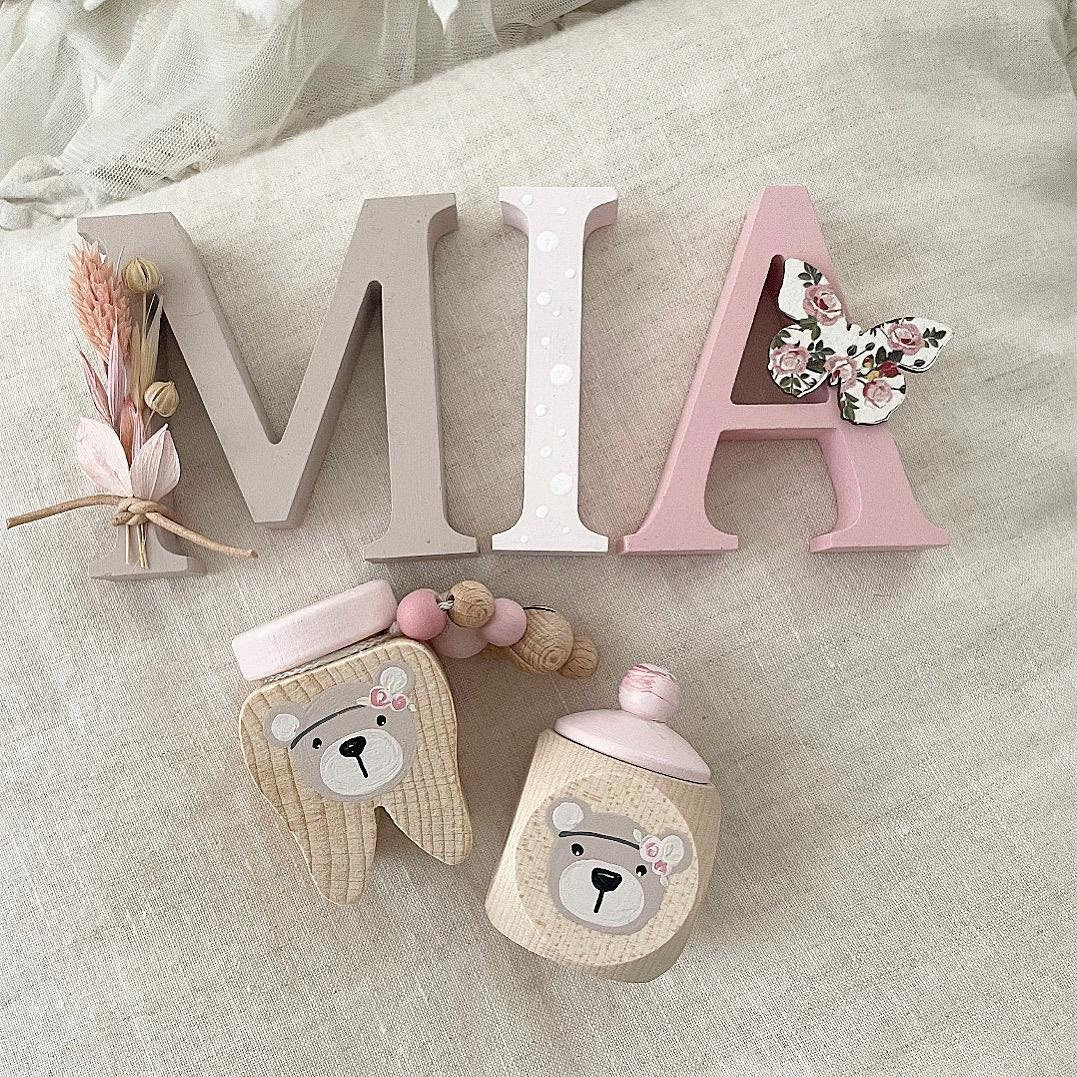 Zahndose, Lockendose Boho Bär mit Blumen - Wood Kids World