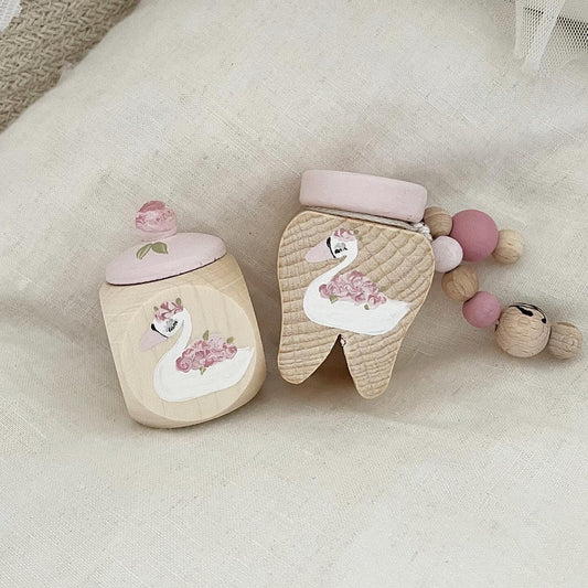 Zahndose, Lockendose Schwan mit Blume - Wood Kids World
