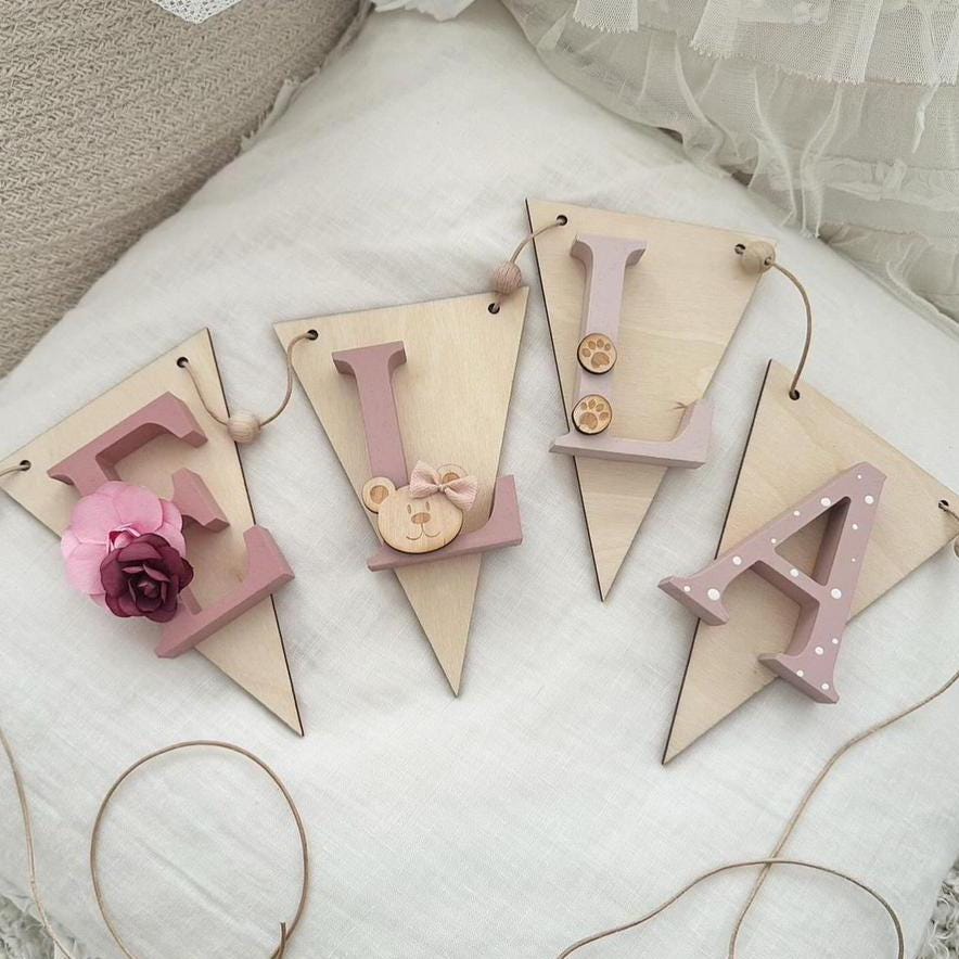 Wimpelkette Bär Mädchen Rose Dream - Wood Kids World