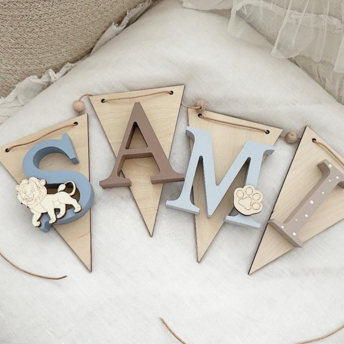 Wimpelkette Löwe Blau - Wood Kids World