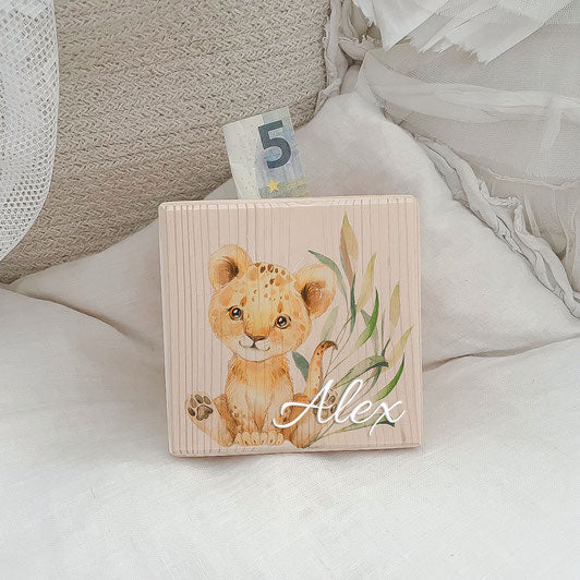 Money box cube baby lion