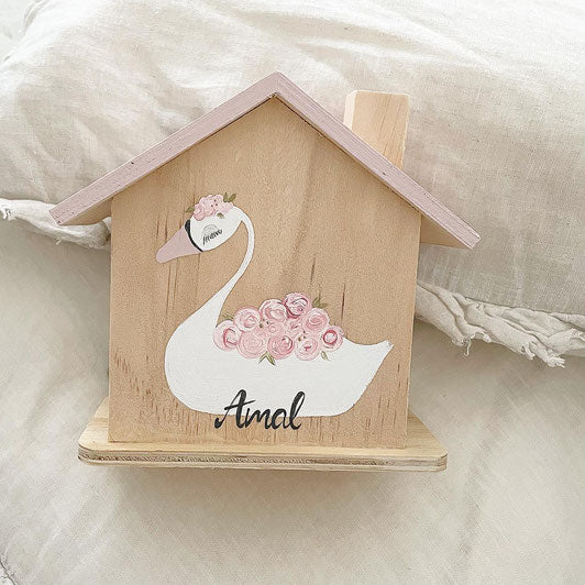 Spardose Schwan mit rosa Rosen