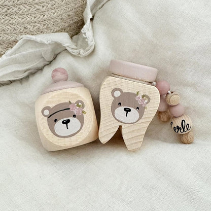 Zahndose, Lockendose Bär mit Blume - Wood Kids World