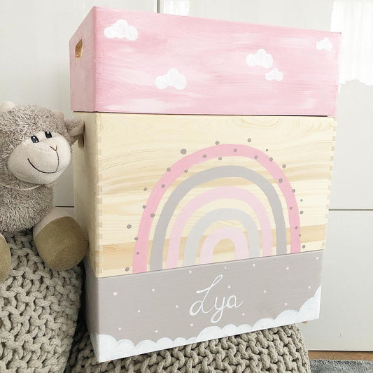 Stapelkiste Groß 3er Set Regenbogen Rosa - Wood Kids World
