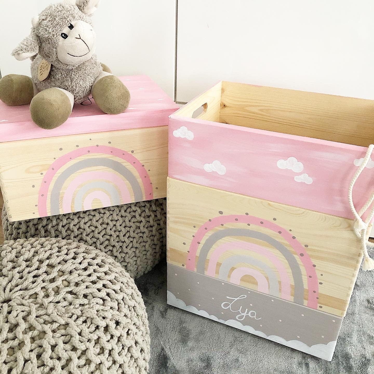 Stapelkiste Groß 3er Set Regenbogen Rosa - Wood Kids World