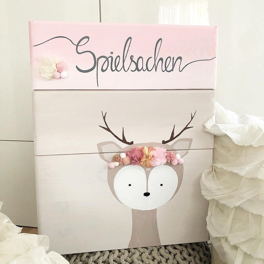Stapelkiste Groß 3er Set 3D Reh mit Blumen - Wood Kids World