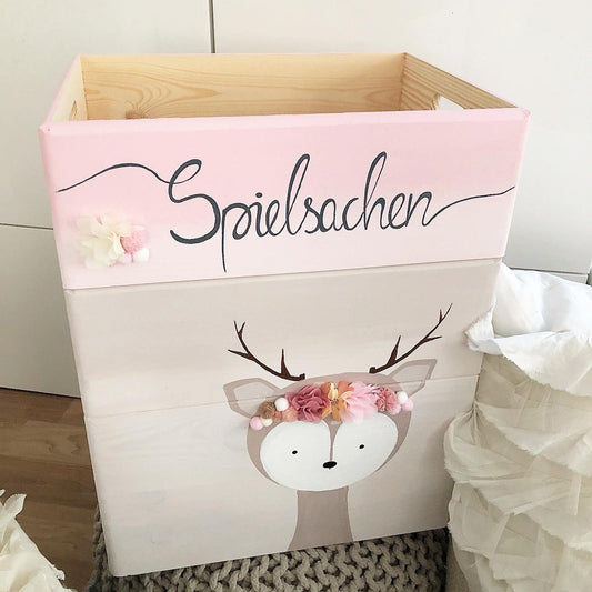 Stapelkiste Groß 3er Set 3D Reh mit Blumen - Wood Kids World