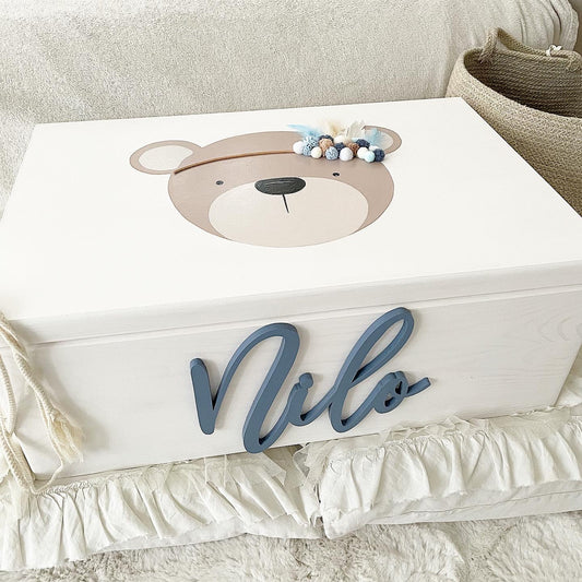 Kiste Boho Bär Pompoms - Wood Kids World