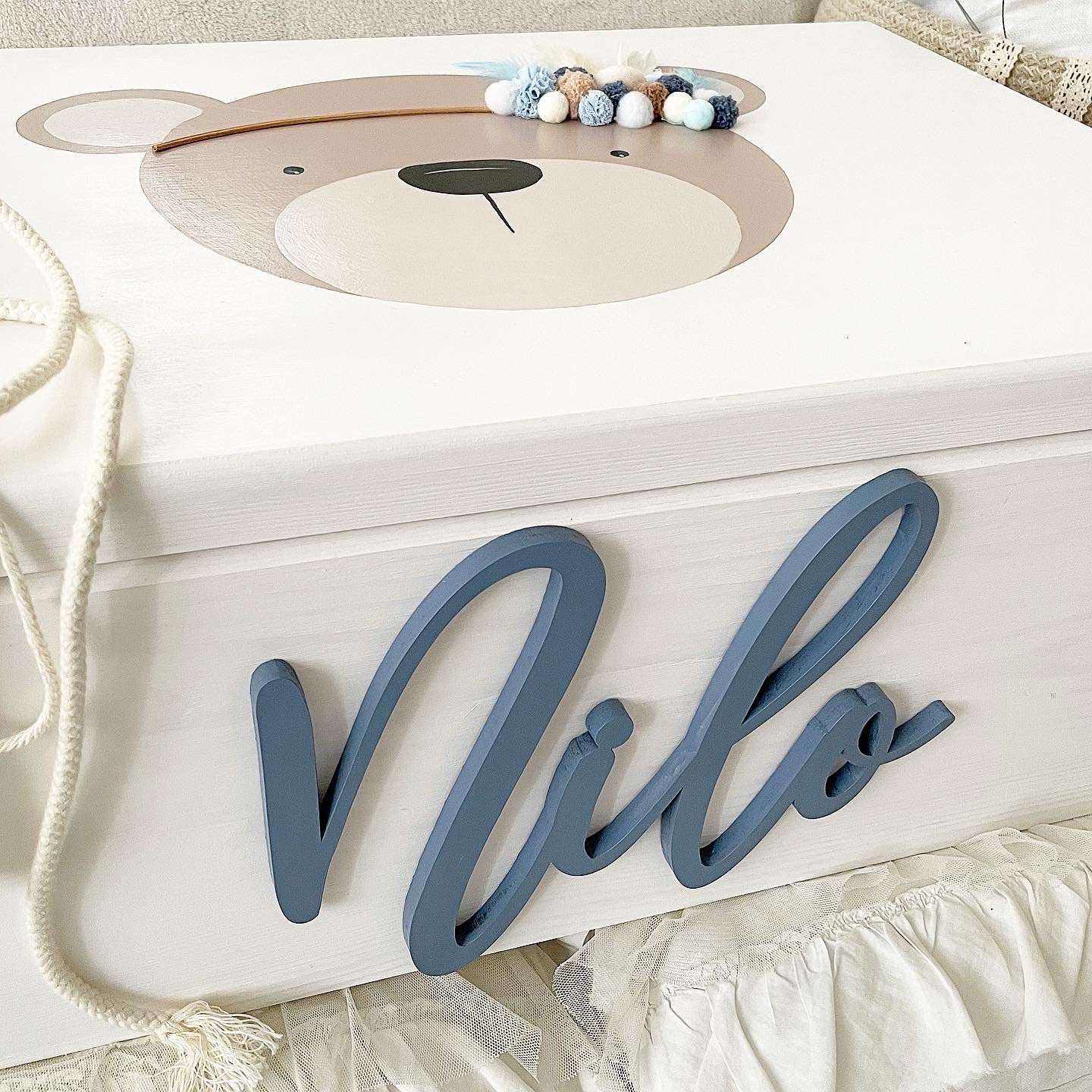 Kiste Boho Bär Pompoms - Wood Kids World