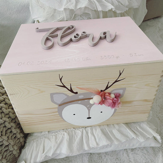 Kiste 3D Reh mit Blumen - Wood Kids World