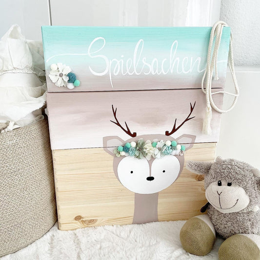 Stapelkiste Groß 3er Set 3D Reh mit Blumen - Wood Kids World