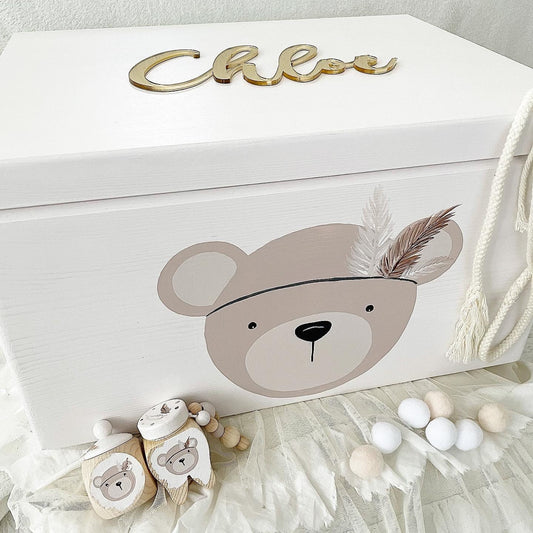 Kiste 3D Boho Bär White - Wood Kids World