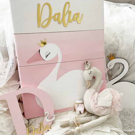 Stapelkiste Groß 3er Schwan 3D Name - Wood Kids World