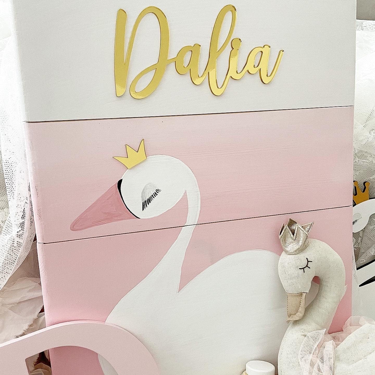 Stapelkiste Groß 3er Schwan 3D Name - Wood Kids World