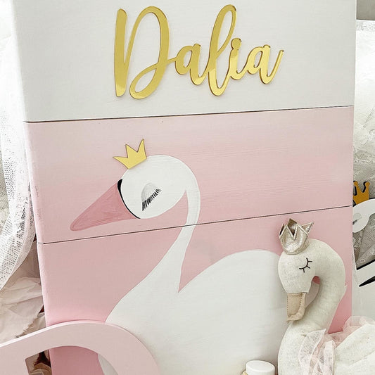 Stapelkiste Groß 3er Schwan 3D Name - Wood Kids World