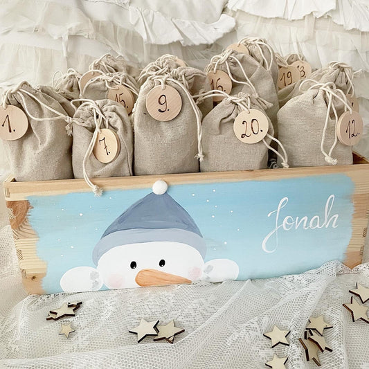 Schneemann Adventskiste blau - Wood Kids World