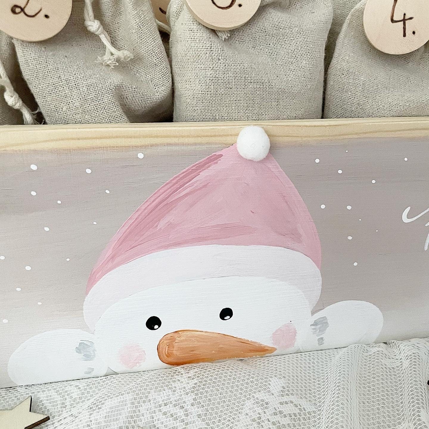 Schneemann Adventskiste rosa - Wood Kids World