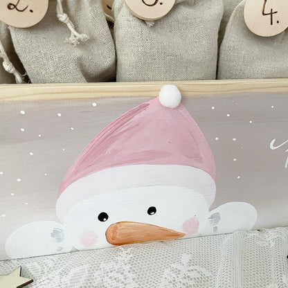 Schneemann Adventskiste rosa - Wood Kids World